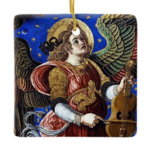 MUSIC MAKING ANGEL WITH A VIELLE Christmas Ceramic Ornament