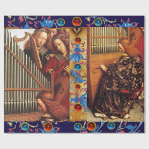 MUSIC MAKING ANGELS FLORAL CHRISTMAS PARCHMENT WRAPPING PAPER