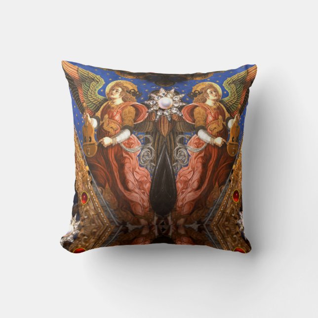 MUSIC MAKING ANGELS WITH A VIELLE Christmas Throw Pillow (Front)