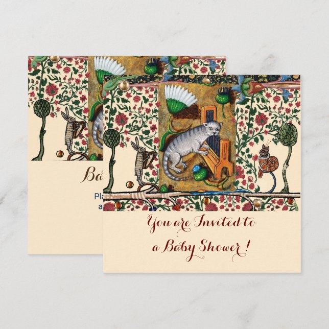 MUSIC MAKING ANIMALS CAT PLAYING ORGAN Baby Shower Invitation (Front/Back)