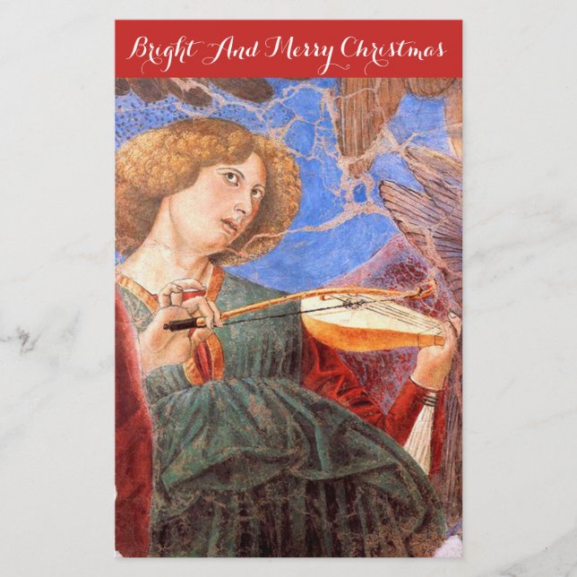 MUSIC MAKING CHRISTMAS ANGEL AND STRING INSTRUMENT STATIONERY (Front)