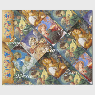 MUSIC MAKING CHRISTMAS ANGELS ,JOY PEACE LOVE WRAPPING PAPER