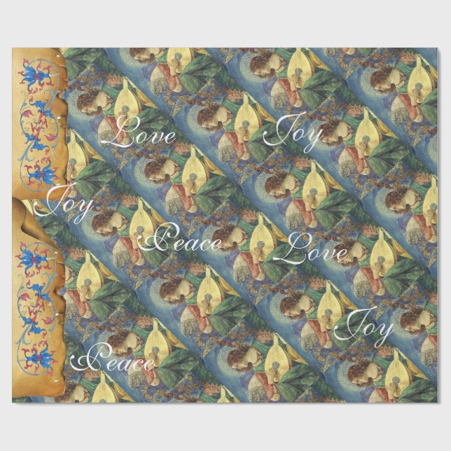 MUSIC MAKING CHRISTMAS ANGELS ,JOY PEACE LOVE WRAPPING PAPER (Flat)