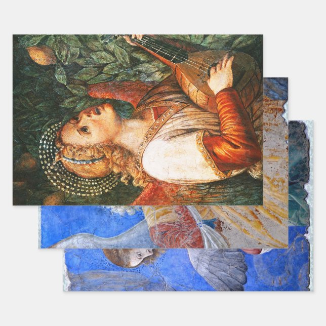 MUSIC MAKING CHRISTMAS ANGELS WRAPPING PAPER SHEETS (Set)