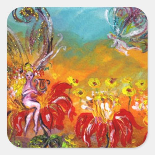 MUSIC MAKING FLOWER FAIRY Floral Fantasy Square Sticker