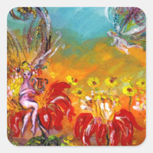 MUSIC MAKING FLOWER FAIRY Floral Fantasy Square Sticker