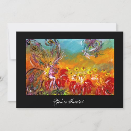 MUSIC MAKING FLOWER FAIRY Red Black Fantasy Invite