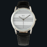 Music Manuscript Lines Elegant Black White Watch<br><div class="desc">A black and white striped watch,  inspired by the stripe pattern of music manuscript paper. The music-themed watch makes an eye-catching accessory and an ideal gift for the stylish music lover.</div>