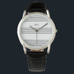 Music Manuscript Lines Elegant Black White Watch<br><div class="desc">A black and white striped watch,  inspired by the stripe pattern of music manuscript paper. The music-themed watch makes an eye-catching accessory and an ideal gift for the stylish music lover.</div>