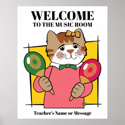 Music Maracas Girl Cat Poster
