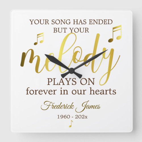 Music Memorial Melody Quote Square Wall Clock