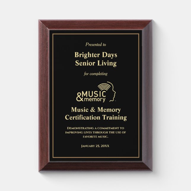 Music & Memory Certification Plaque (Vertical)