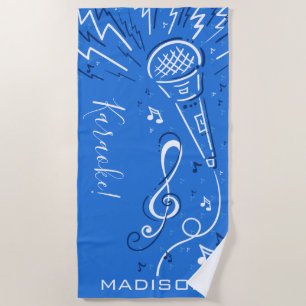 Music Microphone custom name & text beach towel
