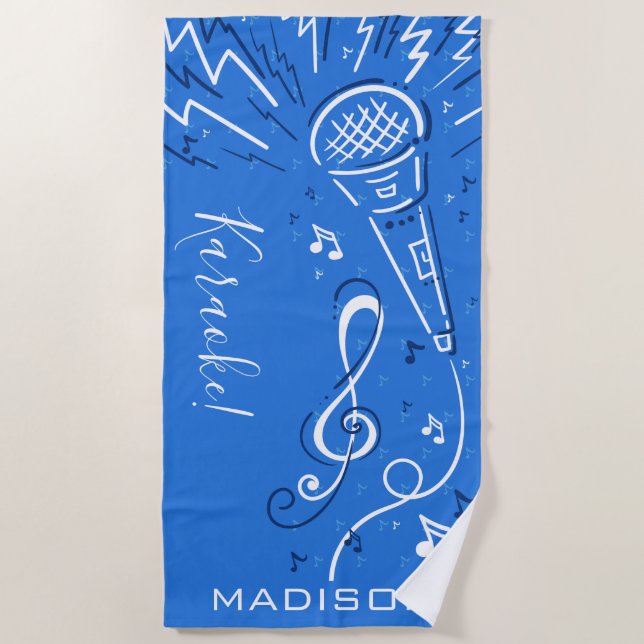 Music Microphone custom name & text beach towel (Front)