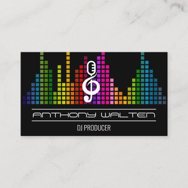 Music Microphone Logo | Colorful Equalizer Business Card (Front)