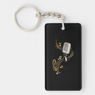 Music Microphone with Musical Notes and Clef Keychain