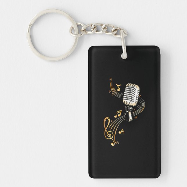 Music Microphone with Musical Notes and Clef Keychain (Front)
