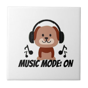 Music Mode ON � Chill Dog Cartoon Vibes Ceramic Tile