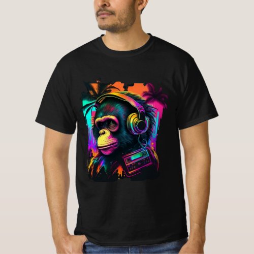 Music Monkey 80s Retro Synthwave Graphic Tee