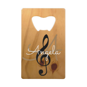 music monogram on wood rustic & sophisticated credit card bottle opener