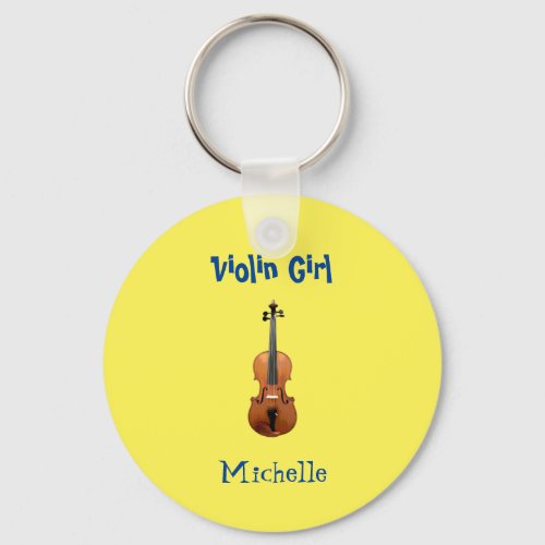 Music Monogram Violin Girl Cute Yellow Keychain