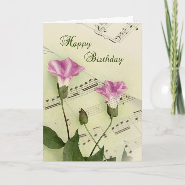 Music Morning Glory Flowers Birthday Card (Front)