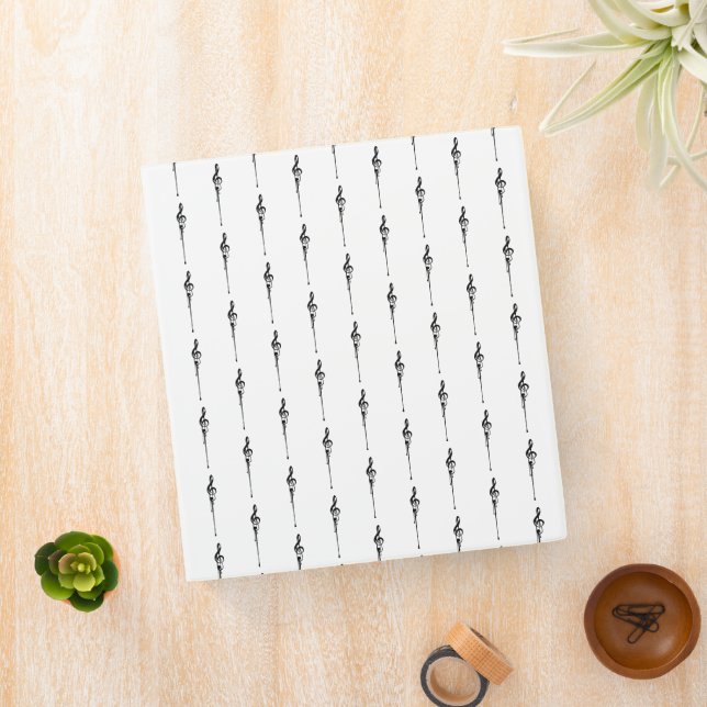 Music Motif Melting Treble Clef Black and White 3 Ring Binder (In Situ)