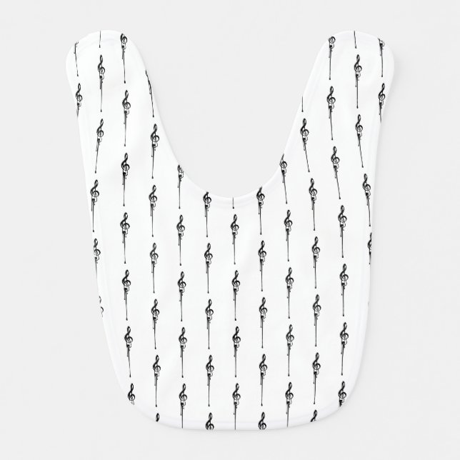 Music Motif Melting Treble Clef Black and White Baby Bib (Front)