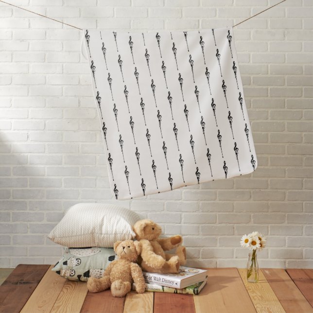 Music Motif Melting Treble Clef Black and White Baby Blanket (In Situ)