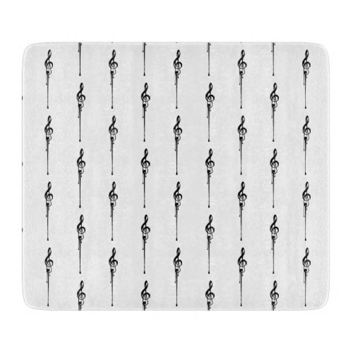 Music Motif Melting Treble Clef Black and White Cutting Board