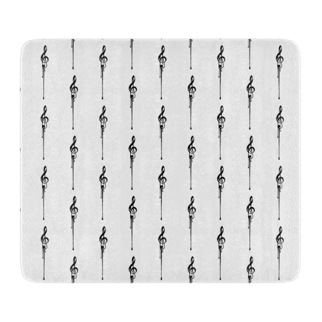 Music Motif Melting Treble Clef Black and White Cutting Board (Front)