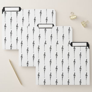 Music Motif Melting Treble Clef Black and White File Folder
