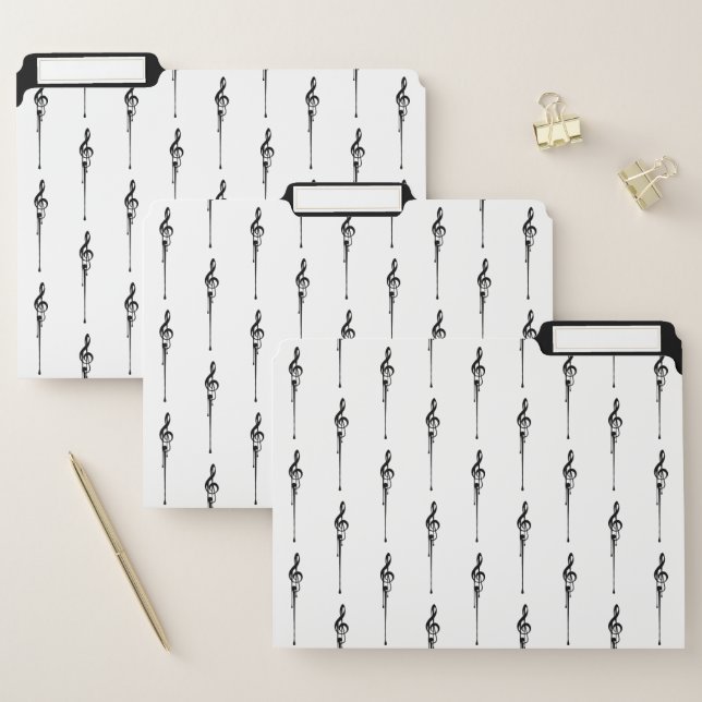Music Motif Melting Treble Clef Black and White File Folder (Set)