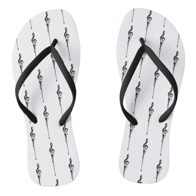 Music Motif Melting Treble Clef Black and White Flip Flops (Footbed)