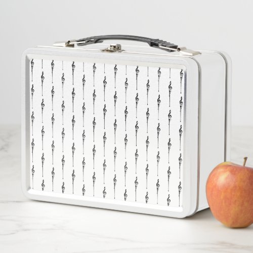 Music Motif Melting Treble Clef Black and White Metal Lunch Box