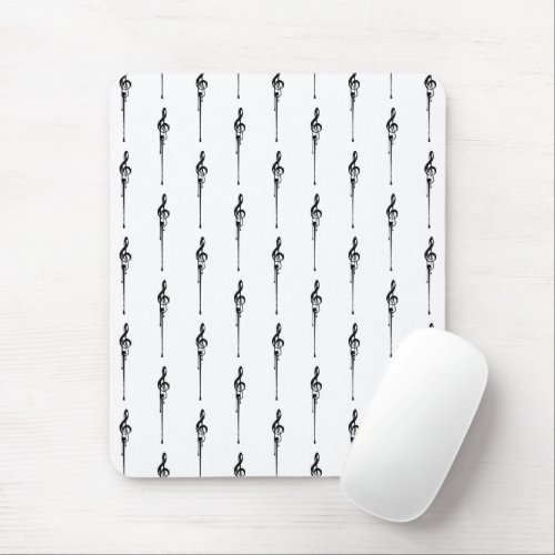 Music Motif Melting Treble Clef Black and White Mouse Pad