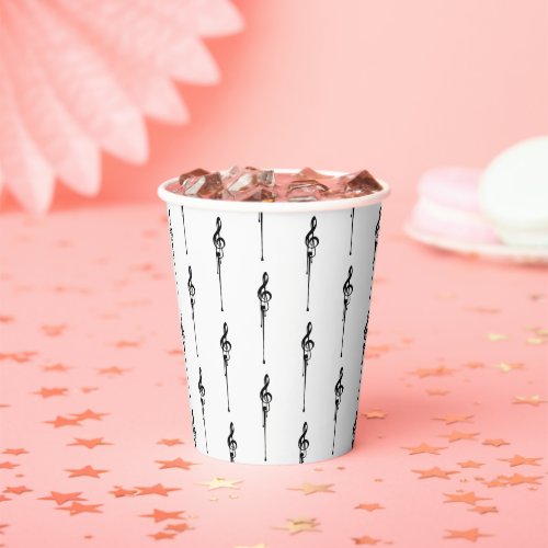 Music Motif Melting Treble Clef Black and White Paper Cups