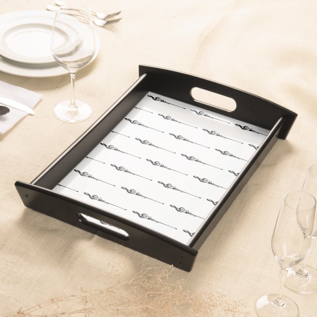 Music Motif Melting Treble Clef Black and White Serving Tray (Front)