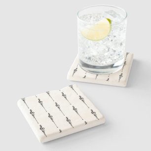Music Motif Melting Treble Clef Black and White Stone Coaster