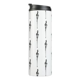 Music Motif Melting Treble Clef Black and White Thermal Tumbler