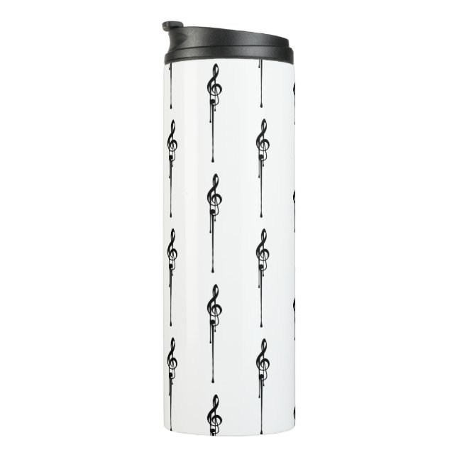 Music Motif Melting Treble Clef Black and White Thermal Tumbler (Rotated Right)