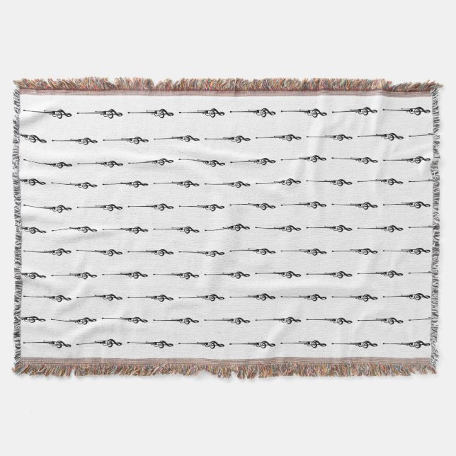 Music Motif Melting Treble Clef Black and White Throw Blanket (Front)