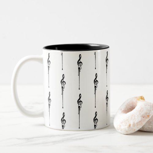 Music Motif Melting Treble Clef Black and White Two_Tone Coffee Mug