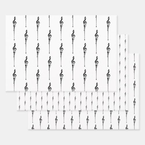 Music Motif Melting Treble Clef Black and White Wrapping Paper Sheets