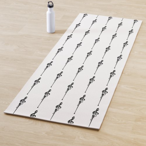 Music Motif Melting Treble Clef Black and White Yoga Mat