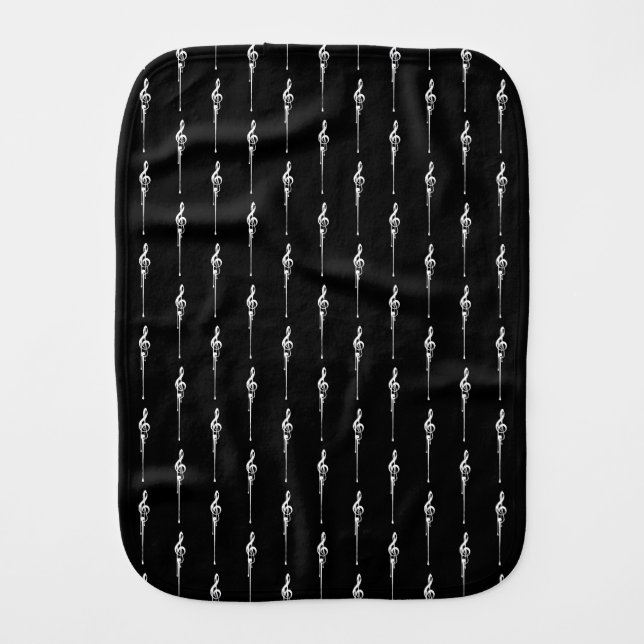 Music Motif Melting Treble Clef White and Black Baby Burp Cloth (Front)