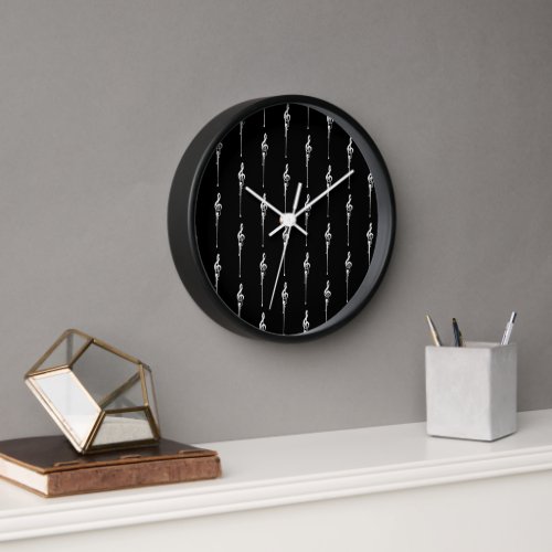 Music Motif Melting Treble Clef White and Black Clock