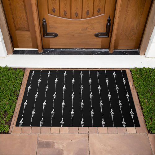 Music Motif Melting Treble Clef White and Black Doormat