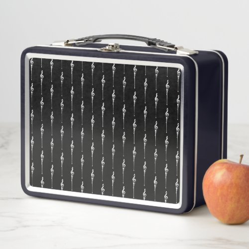 Music Motif Melting Treble Clef White and Black Metal Lunch Box