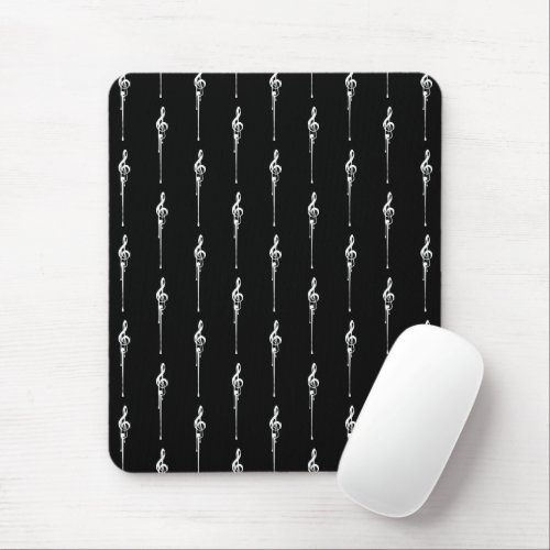 Music Motif Melting Treble Clef White and Black Mouse Pad